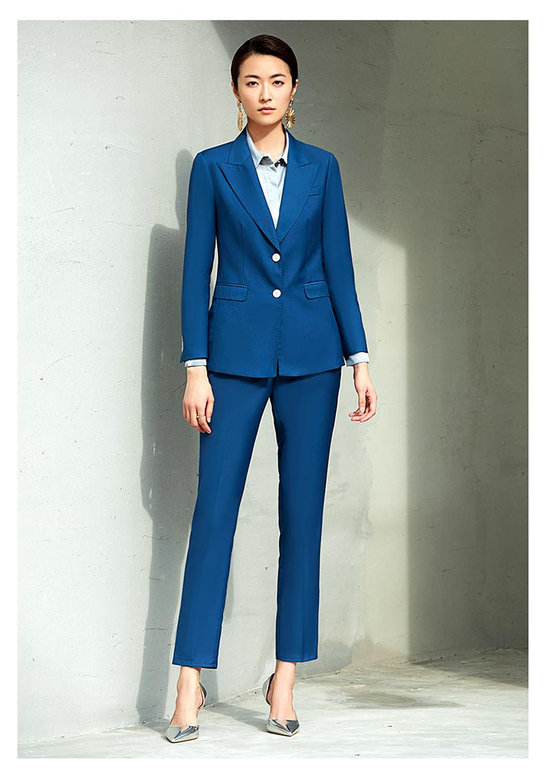 女士孔雀蓝西服定做款式图片